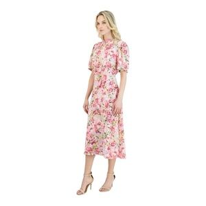 Julia Jordan Floral Tie Back Neck Midi Dress in Lavender Multi Size 6 NWT
